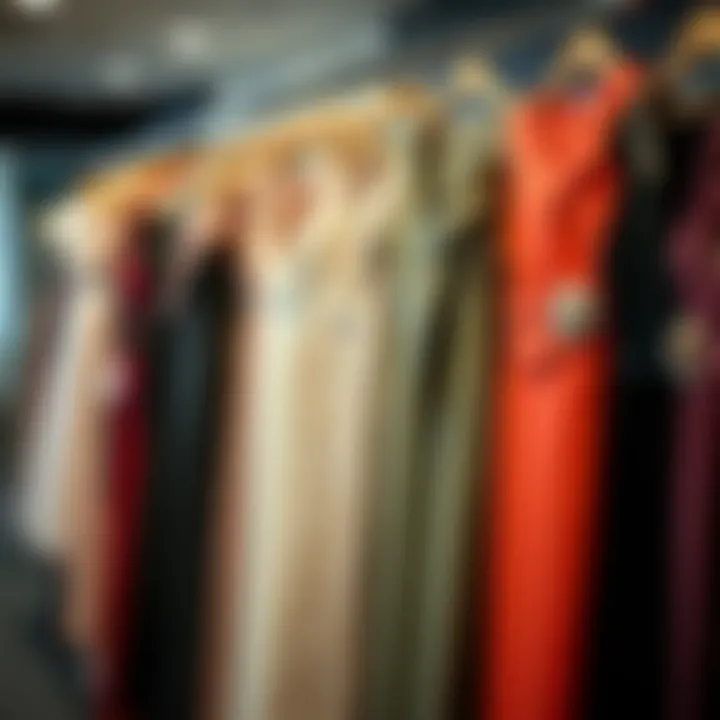 A variety of formal dresses in a boutique setting