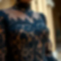 Elegant black abiye tesettür dress showcasing intricate lace details