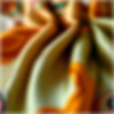 Luxurious Fabric of Aker Silk Scarf Close-up of luxurious fabric texture of Aker silk scarf