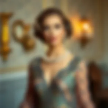 Elegant mother’s evening gown featuring traditional patterns