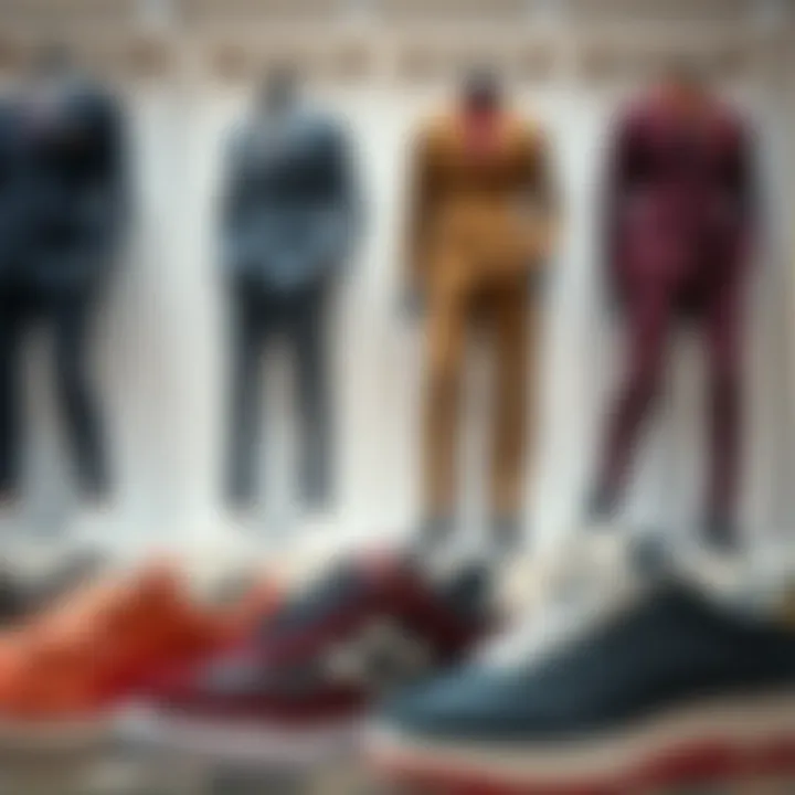 An array of stylish suits and sporty shoes on display