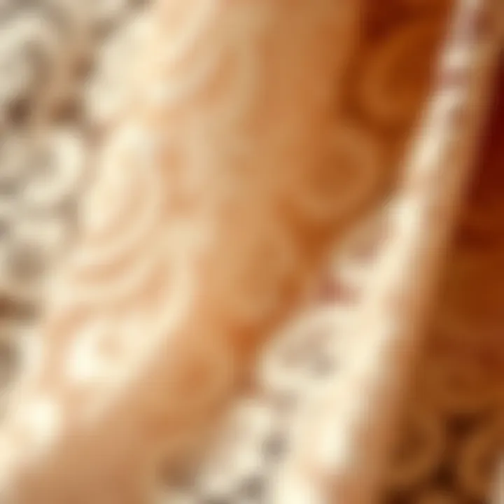 Detailed view of lace fabric showcasing intricate patterns and textures