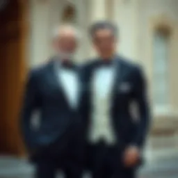 Elegant father-son duo in stylish tuxedos