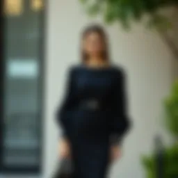 Elegant black balloon sleeve dress styled for an evening event