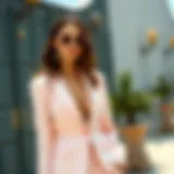 Elegant skirt suit ensemble in a soft pastel shade