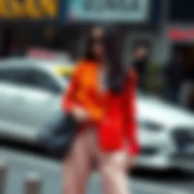 Fashionable outfit featuring contrasting colors and textures