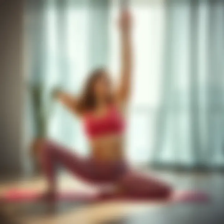 Woman in dynamic yoga pose wearing comfortable sportswear