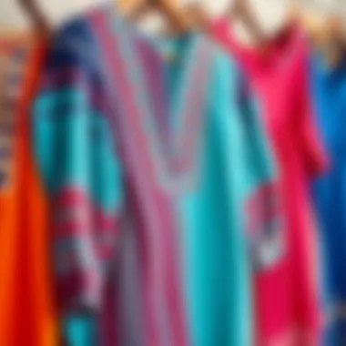 Colorful tunics arranged to showcase various styles