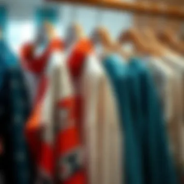 Diverse fabric textures of tunics displayed on hangers