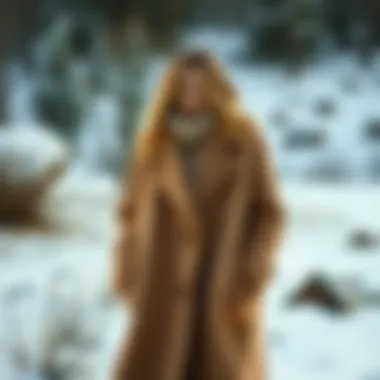 Cozy wool coat in a winter landscape