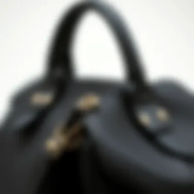 Close-up of materials used in black handbags