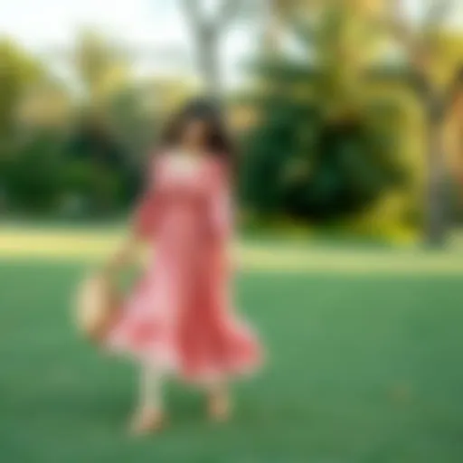 Stylish picnic outfit featuring a flowing dress and comfortable sandals
