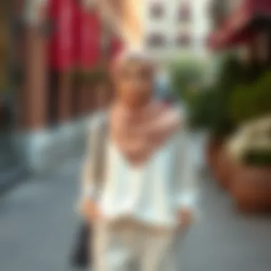 Trendy headscarf paired with a casual tunic and wide-leg trousers