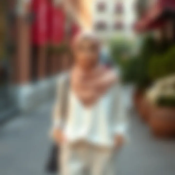 Trendy headscarf paired with a casual tunic and wide-leg trousers