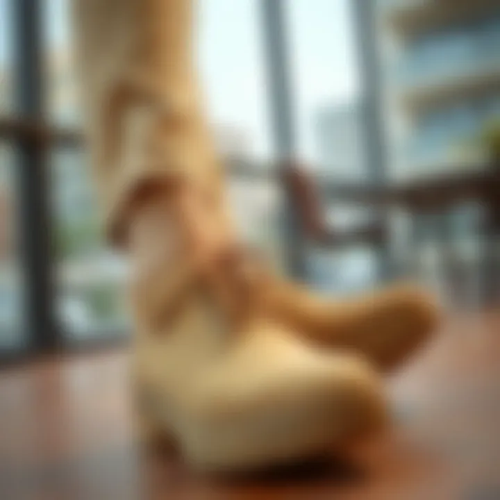 Trendy outfit showcasing beige shoes in a modern setting