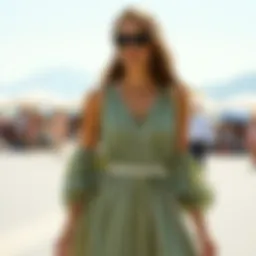 Elegant belted dress elegantly styled for a summer outing