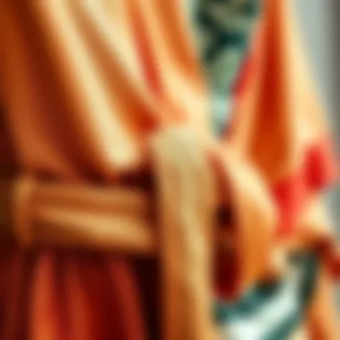 Detailed close-up of fabric and belt design on a belted dress