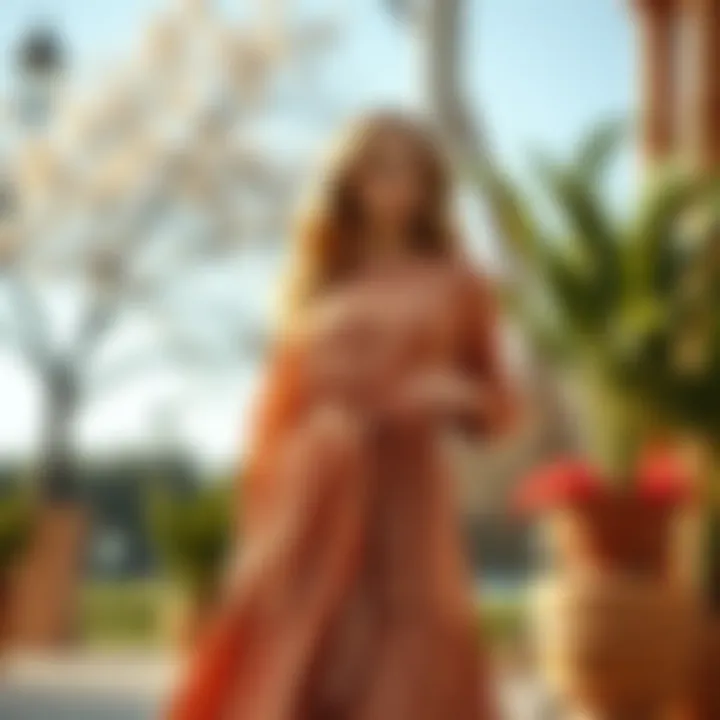 Stylish belted dress showcased in a seasonal fashion setting