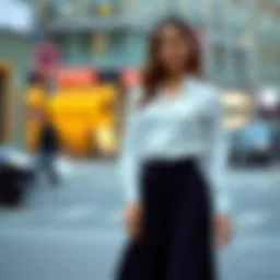 Stylish elastic waistband pleated skirt on a model