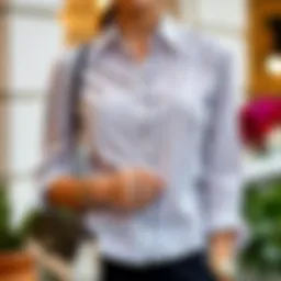 Elegant white striped shirt styled with accessories