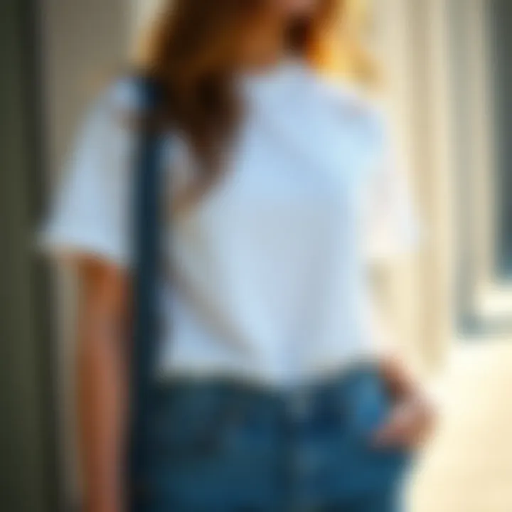 Casual outfit featuring a white t-shirt with denim jeans