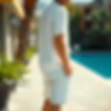 Outdoor ensemble showcasing a white t-shirt paired with shorts