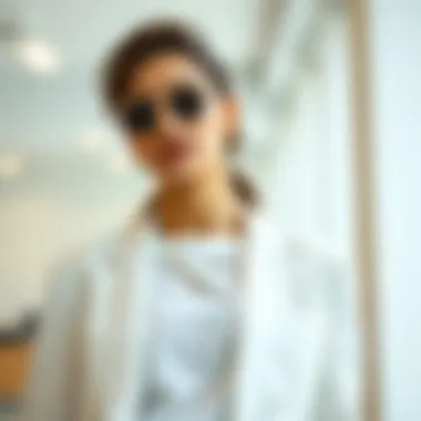 Smart office look incorporating a white t-shirt and tailored blazer