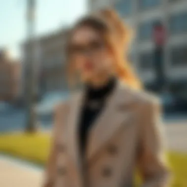 Layered look featuring a blazer jacket and seasonal accessories