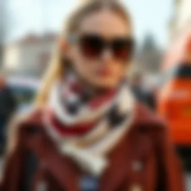 Fashionable layering of a bone shaped scarf in a contemporary outfit