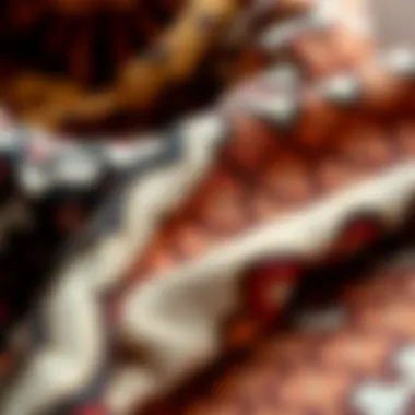 Close-up of patterns and textures on a bone shaped scarf