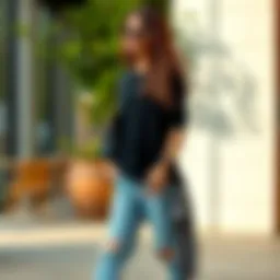 Stylish boyfriend pants in a casual setting