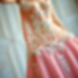 Elegant evening gown in pastel tones with intricate embroidery