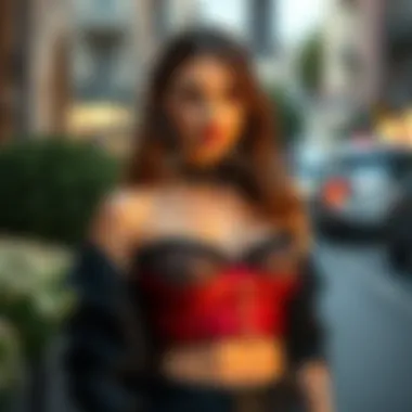 Trendy bustier paired with chic accessories