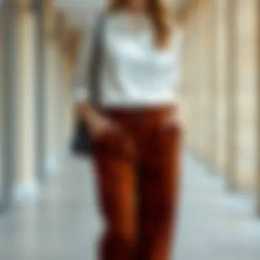 Chic brown trousers paired with a white blouse