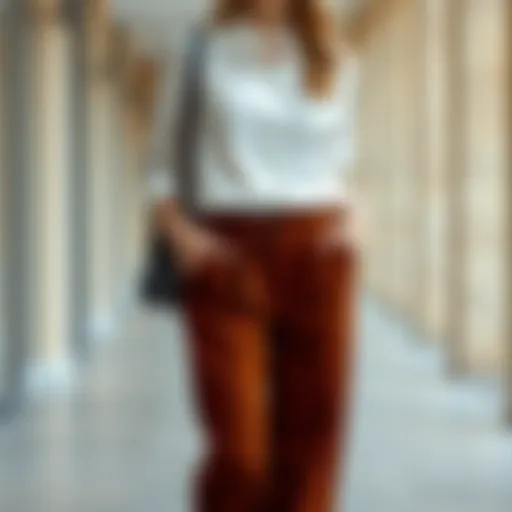 Chic brown trousers paired with a white blouse