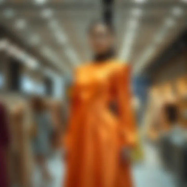 A model showcasing a chic long-sleeve gown in a vibrant color