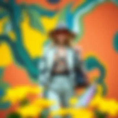 A chic outfit combination on a vibrant backdrop, embodying creativity in fashion.