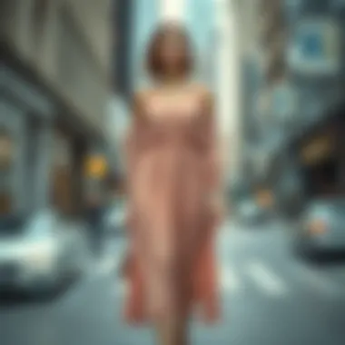 Chiffon midi dress showcased in an urban environment