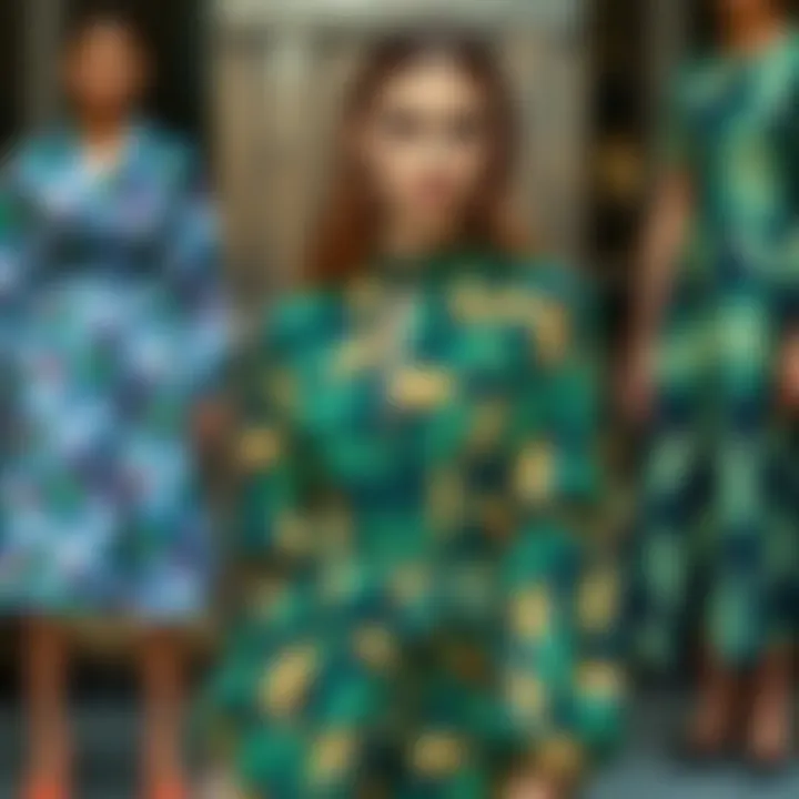 A collage of various leaf-patterned dress styles, illustrating versatility and elegance.