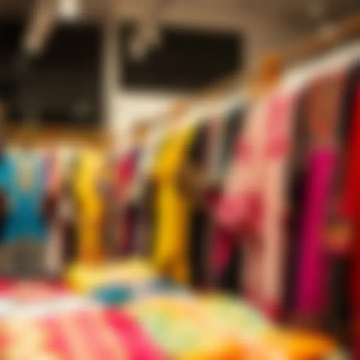 Colorful tunics displayed in a boutique