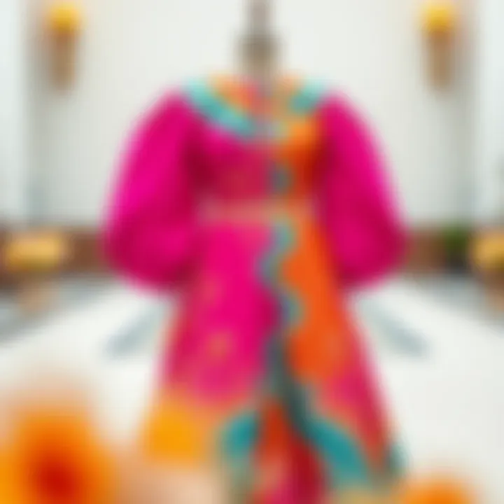 Contemporary wedding dress featuring bold colors and unique patterns