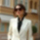 Elegant cream suit paired with sophisticated accessories