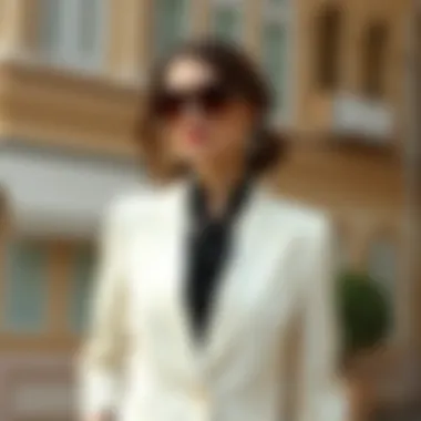 Elegant cream suit paired with sophisticated accessories