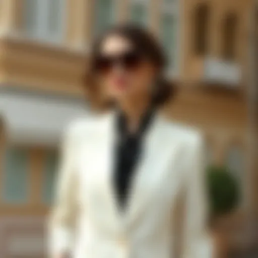 Elegant cream suit paired with sophisticated accessories