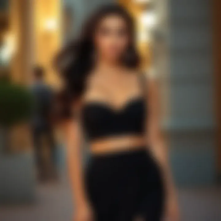 Evening look with a crop top and a flowing skirt