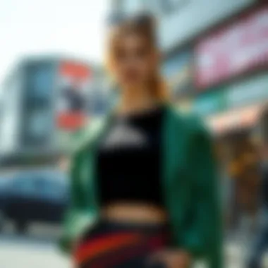 Layered outfit featuring a crop top with a jacket