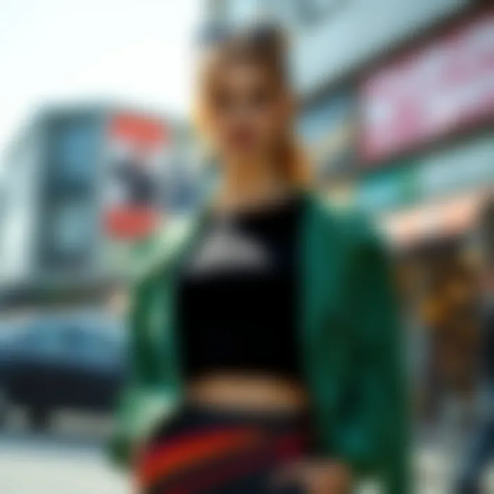 Layered outfit featuring a crop top with a jacket