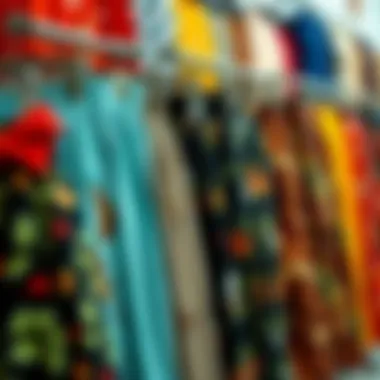 Collection of Daily Skirts An array of daily skirts in different colors and prints displayed on a rack.