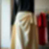 A stylish daily skirt draped elegantly on a mannequin, showcasing versatility.