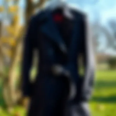 Trench Coat in a Seasonal Setting Trench coat displayed in a seasonal setting.